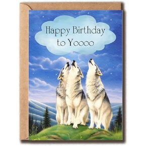 Happy Birthday To Yooo Funny Card - Howling Wolf Birthday Card - Wolf Birthday Greeting Card - Birthday Keepsake For Him, White