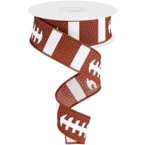 Football Laces Wired Ribbon, 1.5" Wide x 10 Yards, for Bows, Wreaths, Gift Wrap, Crafts and Sports Party Decorations