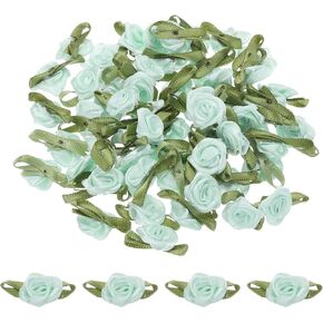 MECCANIXITY 50pcs White Ribbon Roses 5/8"x1-3/16" Mini Roses for Crafts Little Satin Bows Roses Artificial Flowers