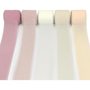 Valentine's Day Chiffon Ribbons, 1.57" x 27Yard Pink Cream Fringe Chiffon Ribbons, Handmade Fringe Chiffon Silk Ribbon for Gift Wrapping, Bridal Bouquets, Party Decorations DIY Crafts