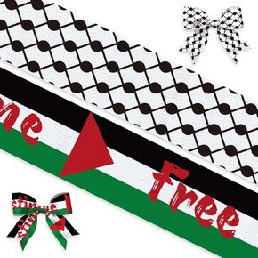 2 Rolls Free Palestine Flag Ribbon for Crafts Wrapping Wreath Bow Making Palestine Ribbon Palestinian Pride Gift Ribbon for Festival Events Olympics Party Home Decoration,7/8 Inch x 10Yard