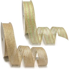 Natural Burlap Silver Wired Edge & Silver Glitter Ribbon for Gift Wrapping 1 Inch *40Yards Thick Ribbon for Wreaths Beige 2 Rolls for Crafts and Decor Versatile Jute for DIY Projects-Heather's cf