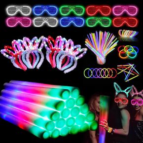144 PCS Glow Party Supplies ، Walloween Party Favor ، 24 PCS Foam Glow Sticks ، 100 PCS Glow Sticks ، Glow in the Dark Light Up Party Favors for Dance Flour ، عيد ميلاد ، حفلات الزفاف
