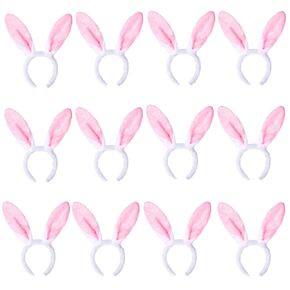 Ximishop 12pcs Bunny Ears العصابات ، Pink Plush Bunny Rabbit Ear Beadband Bandband for Woman Kids for Easter Party Taving (11.81inch)