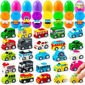 Joyin 24 PCS Prected Easter Eggs مع ألعاب ، بيض بلاستيكي مع سيارات ملونة ، حشوات سلة ، تفضل الحفلات للأطفال ، لعبة عيد الفصح ، لوازم جائزة الفصل الدراسي