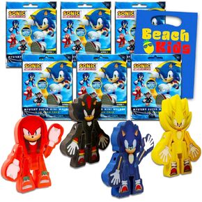 Sonic The Hedgehog Blind Bag Party Favors for Kids Birthday - Bundle with 6 Sonic Mystery Packs with Figures and Loot Bags Party Supplies