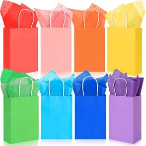 LovesTown 24PCS Gift Bags with Tissue Paper, Party Favor Bags with Handles Small Gift Bags Set 8 Colors for Gift Wrap Birthday and Wedding