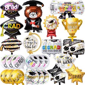 30Pcs 2025 Graduation Balloons, Graduation Party Decorations 2025, Class of 2025 Congrats Grad Foil Mylar Balloons for College High School Party Supplies