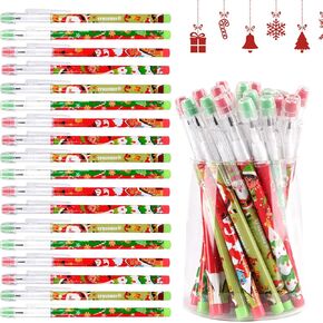Kolewo4ever 48 Pieces Christmas Pencils Translucent Pencil Multipoint Pencil Multicolor Non Sharpening Stackable Pencils Pop Up Plastic Pencils Snowman,Santa,Elk Pencil Christmas Stationery Pencil