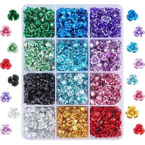 PH PandaHall 720pcs Flower Spacer Beads 12 Color Metal Flower 3D Charms Aluminum Rose Beads Tiny Rose Metal Beads for Jewelry Making Hair Pin Nail Art Decoration DIY Craft
