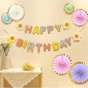 Daisy Balloons,Baby Shower Decoration Banners,Happy Birthday Decorations Felt Bunting for Birthday Party Supplies, Happy Birthday Party Supplies for Girls Boys