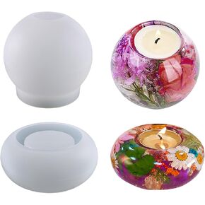Tealight Candle Holder Resin Molds Silicone, 2 Pcs Sphere Tea Light Holder Molds, 4.36" and 3.35" Candlestick Molds, Epoxy Resin Mold for Resin, Plaster, Cement Concrete, DIY Wedding Decor