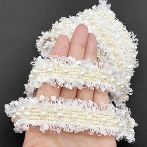 Betiteto Pearl Braid Braid Lace Trim Trim Tribbon Modming Edge Embellishments 3 ياردة لخياطة فستان الزفاف معطف الأزياء الحزب الزخرفة الحرف DIY (أسود)