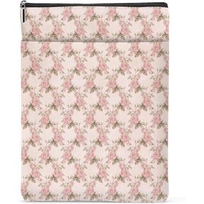 Vintage Roses Book Sleeve Floral Book Cover Pink Flowers Book Protector with Zipper Christmas Birthday Gifts for Women Girls Readers Friends Coworker Book Lovers Gifts Book Accessories