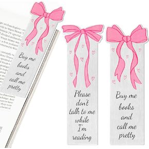 H1vojoxo Metal Bookmarks for Women - 2PCS Stainless Steel Book Marks for Reading Pink Bow Bookmark for Booker Lovers Funny Cute Reading Accessories for Girls Perfect Gift for Readers Book Enthusiasts