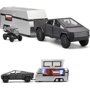 Truck and Trailer Toys for Boys - 1/32 Die Cast Metal Toy Truck with Trailer, Pull Back Sound and Light - Age 4-7 (Silver)