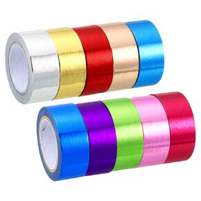 Patikil Metallic Washi Tape 15mm × 5m ، 10 حزمة فنية الورق مرآة تقنيع ملصق للاصطدام ذاتيًا لزخارف الزفاف الفنية الفنية ، 10 ألوان