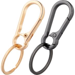 OIIKI 2 PCS Keychains Snap Clasp Clips, Metal Lobster Claw Clasps with Key Ring, Key Holder for Keychain Making, DIY Crafts, Belts for Women, Men -Gold, Black
