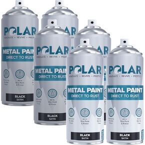 Polar Satin Black Direct to Rust Spray Paint - 2 x 13.5fl oz - Protect and Stop Rust & Corrosion - Primer, Undercoat, Topcoat - Quick Dry Formula - Ideal for Metal, Wood, Plastic and Ceramic Surfaces
