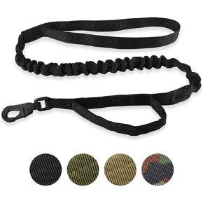 Tactical Leash with Elastic retraction with Control Handle and Metal Carabiner. Can be Used for Large, Medium and Small Dogs. (Black)