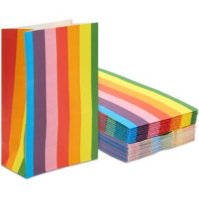 BLUE PANDA 36 Pack Rainbow Striped Paper Gift Bags for Kids Unicorn Birthday & Baby Shower Party Favors Goodies, 8.7 x 5.2 in