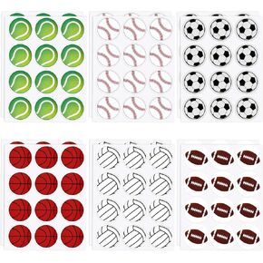 12 Sheets Ball Sports Stickers, 1.18 Inches Sports Stickers Soccer Baseball Football Basketball Volleyball Tennis Self-Adhesive Stickers Birthday Party Decorations for Monthly Scrapbook Kids Art Craft