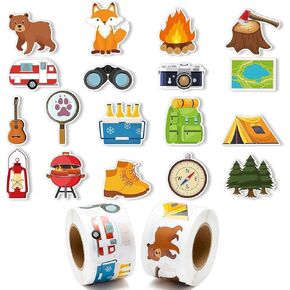 Camping Self Adhesive Stickers - 1000pcs Camping Adventure Sticker Rolls(2 Rolls)Guitar Laptop Skateboard Waterproof Christmas Winter Xmas New Year Gifts Wrapping Stickers Kid's Party GiftWrap