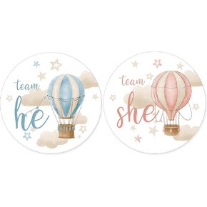 Hot Air Balloon Gender Reveal Party, Boho Team He or Team She Stickers - 40 Count, He or She, It's Up in The Air Gender Reveal Decorations