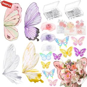 346 PCS Wrapping Paper for Flower Bouquet Kit,80 Sheets Waterproof Butterfly Shape Flower Wrapping Paper,with Ribbons,Flower Pins,3D Butterflies and Cards for DIY Craft Gift Package Bouquet.