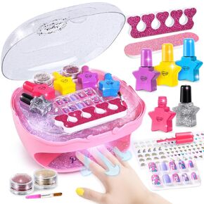 Shemira Nail Polish Kit for Girls Ages 7-12 Years Old, Nail Art Toy for Girls 5 6 7 8 9 10 11 12 Years Old, Nail Art Studio with Purple Nail Dryer for Girls, for Girls 5-7 7-9