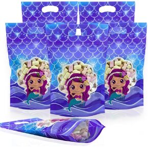 Rikolto Reusable Mermaid Party Favors Bags 50PCS Mermaid Zip Lock Bags Candy Cookie Sealing Bags with Handles Mermaid Treat Bags for Birthday Party Small Gift Wrapping Supplies Decorations