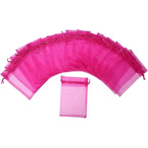 Organza Drawstring Pouch Bag,2.8''W x3.6" L, Pack of 100 (Fuchsia)