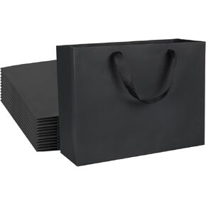 12 pcs Kraft Gift Bags Bulk Extra Large Size 16x6x12 Inches, White Kraft Paper Shopping Bags with Ribbon Handles, Party Favor Bags, Shopping Bags, Retail Bags, Wedding Bags