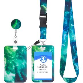 حامل شارة ID Cobee مع الحبل ، حاملي شارة Sky Sky القابلة للسحب مع بكرات و Badge Badge Lanyards من المألوف Crossbody Lanyard اسم حامي بطاقة الائتمان للنساء/البنات (الأخضر)