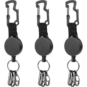 Retractable Key Chain Badge Reels Holders, Retractable Lanyard Keychain, Heavy Duty Key Ring Clips Multitool Carabiner Key Holder (Pack of 3)