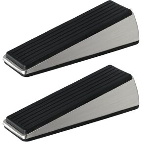 HOMOTEK 4 Pack Door Stops for Bottom of Door, Heavy Duty Wedge Door Stoppers Strongest Under Door Wall Protectors of Premium Quality Alloy and Rubber, Brushed Stainless Steel