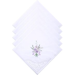5 Pcs Handkerchiefs Cotton Scalloped Hankies for Men Women Pocket Square Towel White Suit Handkerchief Soft Hankies for Wedding Party Christmas Father's Day Gifts (11 Inches, White)