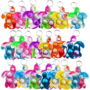 20 pcs Rainbow Mini Pop Turtle Fidget Keychain ToyChristmas Party Fidgets Favors Toys Bubble Wrap Pop Anxiety Stress Reliever Stuents Gifts