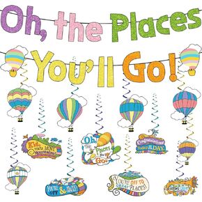 Need DIY Oh the Place You'll Go Decorations Banner and Hanging Swirls Dr Seu Congratulations Today is Your Day Party Hanging Decor Indoor Outdoor