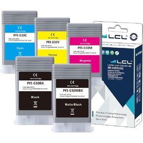 LCL Compatible Pigment Ink Cartridge Replacement for Canon PFI030 PFI-030 PFI-030MBK PFI-030BK PFI-030C PFI-030M PFI-030Y for Canon ImagePrograf TA-20 TA-30 Printer (5-Pack KCMYMBK)