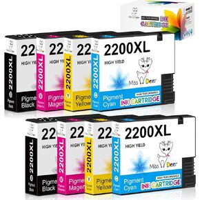 Miss Deer Compatible PGI-2200XL Pigment Ink Cartridges Work with Maxify MB5020 MB5320 MB5120 iB4120 and iB4020 Printers (2 Pigment Black, 2 Cyan, 2 Magenta, 2 Yellow) 8-Pack