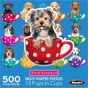 RoseArt - Mini-Shaped - Pups in Cups - 500 Piece Jigsaw Puzzle for Adults