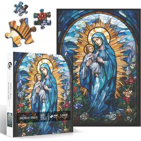 Stained Glass Puzzles for Adults 1000 Pieces and up, Mother Mary Jigsaw Puzzle as Wall Art Decor, PICKFORU Easter Puzzle as Home Decor