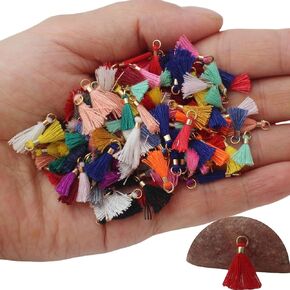 PAMIR TONG 200pcs Mini Tiny Tassels for Earring with Gold Jump Ring 13mm(1/2'') Short Cotton Thread Tassels for Bracelet Assortment Handmade Craft Tassels for DIY Jewelry Necklace Making Accessorie