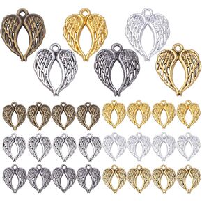 Angel Wings Feathers Charms, 60pcs Alloy Fairy Pendant Craft Supplies Beads Charm for Diy Bracelet Necklace Jewelry Making, 6 Colors