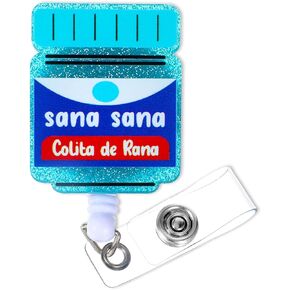Badge Reel Nurse Swipe Card Holder Sana Sana Colita De Rana Badge Holder Retractable Blue Glitter Cute Badge Funny Sana Sana Pill Bottle Id Card Badge Holder for Nurse Doctor Clinic Office