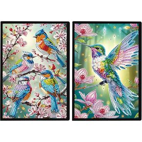 DCIDBEI 2 Pack Diamond Painting Notebook A5 Blank Diamond Painting Notebooks Diamond Art Secret Journal Sketchbook for Adults Birds and Flowers Hummingbird Sketchbook Diamond Art Journal