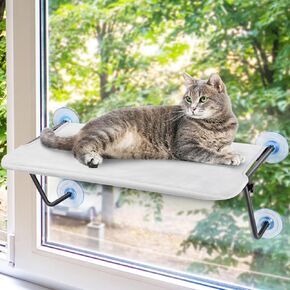 Cordless Cat Window Perch, Cat Beds for Indoor, Cat Hammock for Window, with 4 Strong Suction Cups, Metal Frame, Cat Window Hammock, Washable Shelf Cover, Fits 27" W X 13" H Glass Spaces (Large)