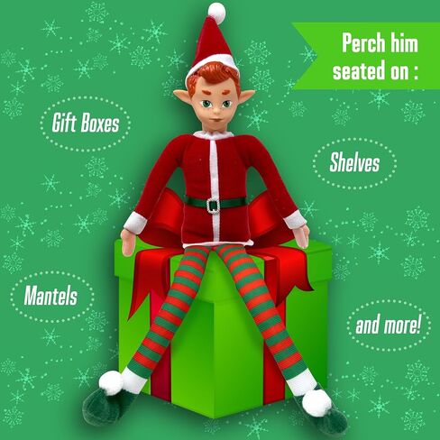 The Original Elf 12" Plush Christmas Elf Doll – Poseable Shelf Sitter with Dangling Legs – Perfect for Christmas Decorations, Toy Elf for Kids, Mini Elf Christmas Elves, and Elf Tree Topper in Saudi Arabia