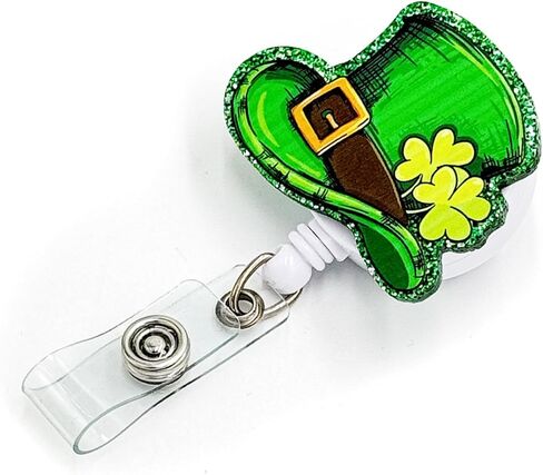 St Patricks Day Badge Reel Retractable with Alligator Clip Dachshund Shamrock Badge Holder Acrylic Name Tag Clip for Nurses Nursing Teachers Students in Kuwait